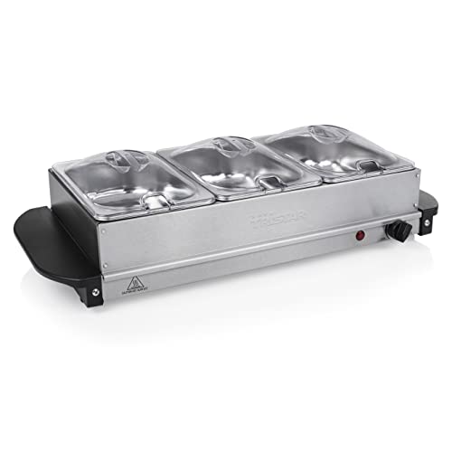 Foto von Tristar Edelstahl Buffetwärmer - einstellbares Thermostat, Gesamtkapazität von 4,2 Litern, als Heizplatte verwendbar, 200 Watt, BP-6283, Silber