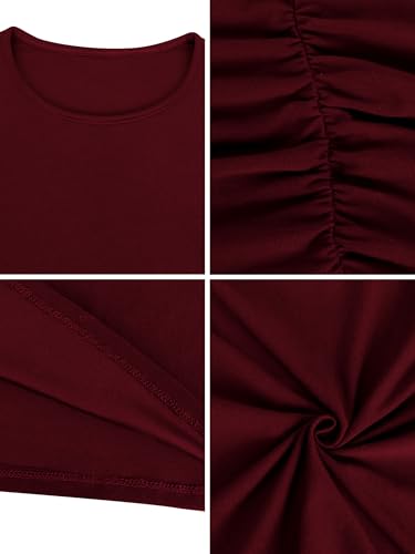 Image of Missufe Women's Crew Neck Long Sleeve Ruched Knee Length Bodycon Casual Dress Sheath Sundress
