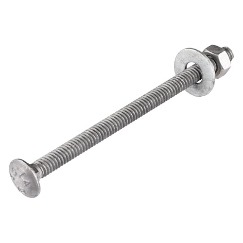 1/4" x 5-1/2" (100 Pack) Galvanized Carriage Bolt Kit Grade 307A Includes 1/4" USS Flat Washers (100 pcs) and 1/4"-20 Hex Nuts (100 pcs), Hot Dip Galvanized for Exterior Use by Makers Bolt