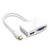 2 EN 1 ADAPTADOR :UGREEN adaptador 2 en 1 le permite conectar su Macbook o PC desde su salida Mini DisplayPort o Thunderbolt hacia una pantalla, monitor o proyector con entrada HDMI o VGA. Máxima portabilidad al viajar o al trasladarse a la oficina gracias al diseño de peso ligero. Atención: Este adaptador soporta solo una salida de vídeo a la vez, puerto HDMI y VGA no se pueden utilizar simultáneamente.