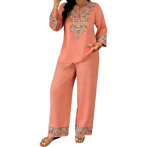 Col en V et pantalon long : ensemble d'été en lin femme