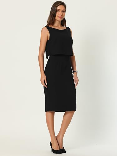 Women's Boat Neck Pencil Dresses Funeral Sheath Dress3