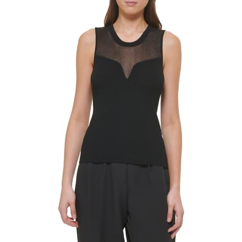 DKNY Womens Ribbed Knit Blouse Black XL