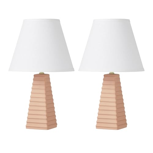Aspen Creative 40209-42, 18-1/2"H Transitional Ceramic Table Lamp, Linen Hardback Empire Shade Off White, 11" Wide Dusty Rose, Bedside, Kidroom, Set of 2. by Aspen Creative - Used condition - US$66.14