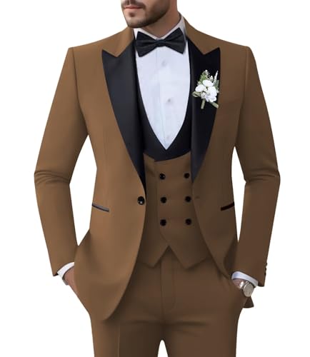 Mens Suits 3 Piece, Suits for Men Slim Fit Double Breasted Suit Men Wedding Business Prom Blazer Vest Pants Set