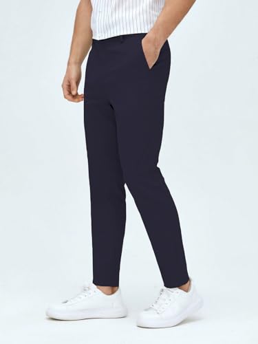 Image of AVANOVA Men's Classic Dress Pants with Side Pockets | Solid Tapered Suit Trousers, Business Formal Office Wear Regular Fit Pants, Stretchable Blend Slim Carrot Fit (Trouser 255)