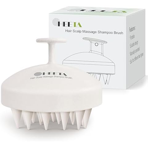HEETA Scalp Scrubber Shampoo Brush, Scalp Care Massager Tool for Hair Growth, with Soft Silicone Bristles for Dandruff Removal Wet Dry Hair Women Men Kids Pets, Fit All Hair Types, Beige Cover
