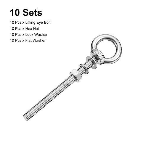 Image of uxcell Lifting Eye Bolt, 4 Sets M8x100mm Eye Bolt with Nut Washer 304 Stainless Steel Shoulder Lifting Ring Eye Bolt for Hanging Item