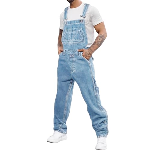 XDFVC Mens Denim Bib Overalls Slim Fit Stretchy Flex Overalls Casual Fashion Adjustable Straps Jeans Workwear with Pockets