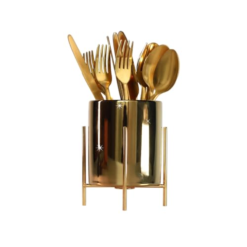 LOUIE SILNA Ceramic Cutlery Holder, Spoon Holder with Metal Frame, Gold Kitchen Utensil Holder, Suitable for Home, Kitchen Countertop, Party, Dinner and Restaurant