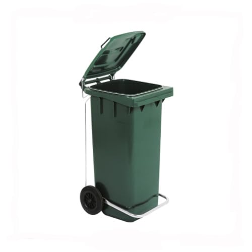 CAPACITÀ: 120 lt Generico BIDONE RACCOLTA DIFFERENZIATA CARRELLATO 120LT CON PEDALE + ANELLO + ASTE VARI COLORI (Verde)