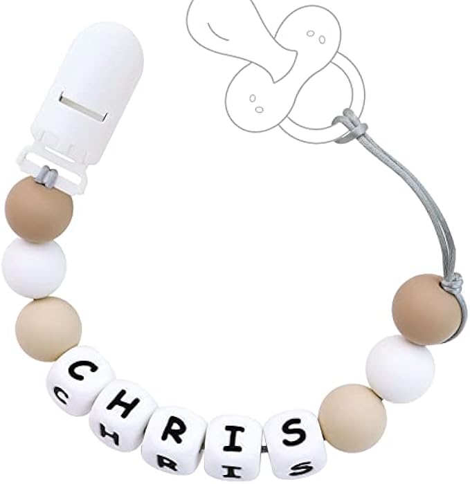 Personalized Stroller Clip with Name, Custom Name for Gifts (Khaki)