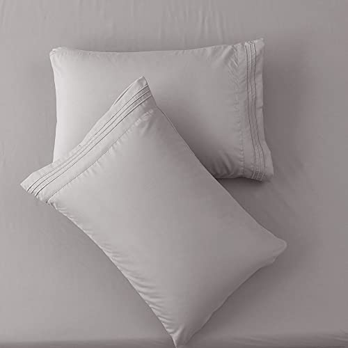 Image of SONORO KATE Bed Sheet Set Super Soft Microfiber 1800 Series Luxury Egyptian Sheets 16-Inch Deep Pocket Wrinkle and Hypoallergenic-4 Piece(Full Grey)