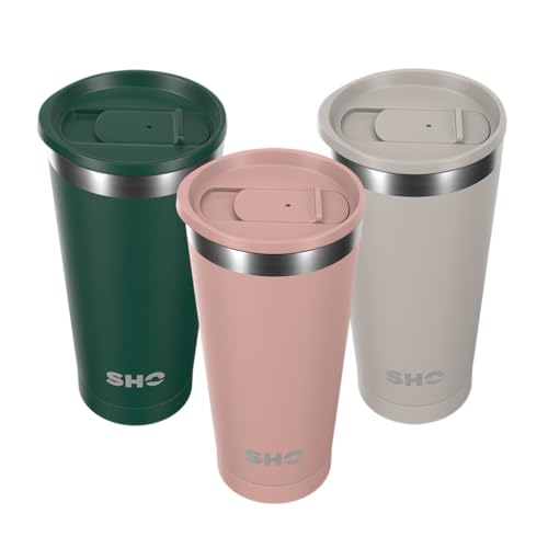 SHO Calix - Insulated Stainless Steel Coffee Cup, Travel Mug & Tumbler - Splash Proof - 500ml - 6 Hours Hot & 12 Hours Cold - Reusable, BPA Free, Thermal Vacuum Flask (Dusty Rose, 500ml)