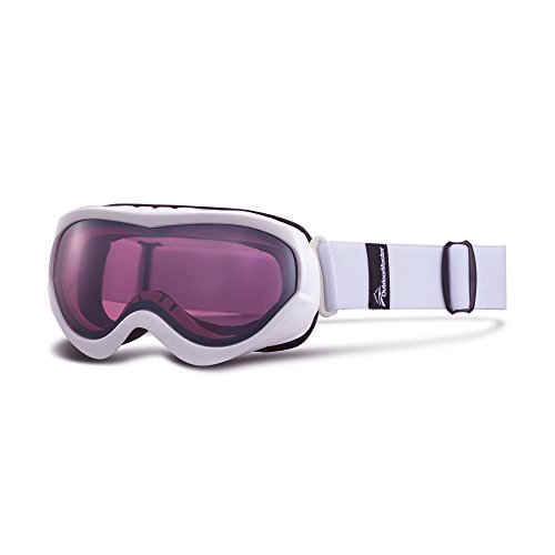 OutdoorMaster Kids Ski Goggles, Snow Goggles for Boys & Girls with 100% UV Protection (White Frame + VLT 45% Wine Red Lens with REVO Silver)