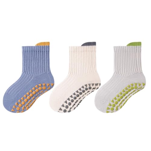 Toddler Socks, 3 Pairs Baby Ankle Socks High Elastic Toddler Grippy Sock Spring Cotton Sock with Soles for Baby