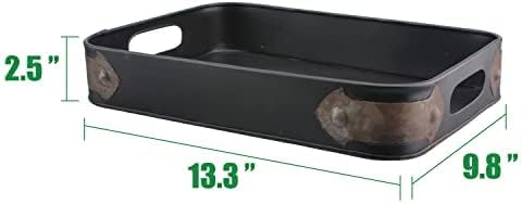 Stonebriar Rectangle Slate Metal Serving Tray with Rust Trim & Cutout Handles, Industrial Butler Tray, For Serving Drinks & Snacks, Centerpiece for Coffee Table, Document Organizer for Desk or Office