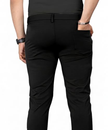 Image of Mehrang Men's Slim Fit Casual Mid Rise Trousers, Cotton Blend, Side Pockets || Classic Slim Fit Chino Pants || Business Casual Dress Trousers