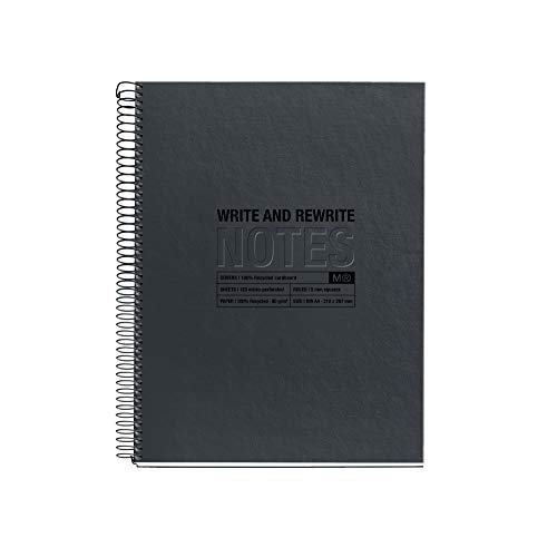 Miquelrius - Cuaderno 100% Reciclado, Cubierta Cartón Reciclado, Cuaderno A5 (148 x 210 mm), 2 Taladros, 120 Hojas recicladas de 80 g/m², 4 Franjas de Color, Rayado Cuadrícula 5 mm, Color Grafito ⭐