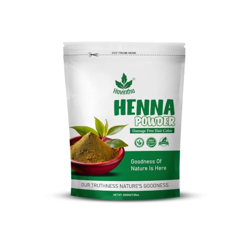 Image of Havintha Natural Henna Powder for Hair Color | 100% Natural Hair Dye | Shiny, Smoothning, Hair Growth, Deep Conditioning, Frizzy Damaged Hair Powder- Lawsonia Inermis - 200gm (Pack of 2)