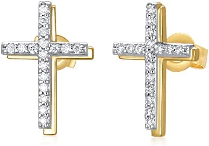10K Real Gold Moissanite Cross Stud Earrings for Women, MUUYON 10K Solid Yellow Gold Simple Cute Elegant Studs, Ideal Gift for Women Girls Mother Wife