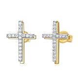 10K Real Gold Moissanite Cross Stud Earrings for Women, MUUYON 10K Solid Yellow Gold Simple Cute Ele