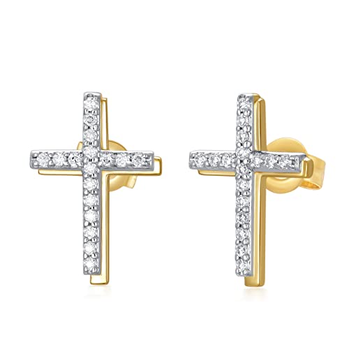 10K Real Gold Moissanite Cross Stud Earrings For Women, Muuyon 10K Solid Yellow Gold Simple Cute Elegant Studs, Ideal Gift For Women Girls Mother Wife #TOP2