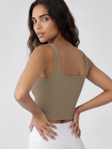 Image of ODODOS 3-Pack Seamless Square Neck Crop Tank for Women Ribbed Knit Soft Low Back Cropped Tops