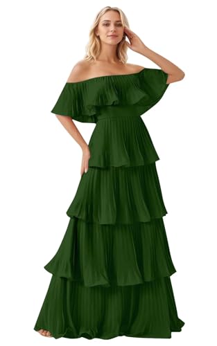 Women's Tiered Bridesmaid Dresses Off Shoulder Prom Dress Chiffon Pleated Layered A Line Formal Evening Dress 2025