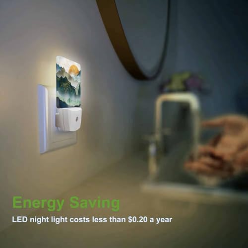 Image of LED Night Light,Green Mountains by Sunset LED Night Light Plug into Wall with Dusk to Dawn Light Sensor White Energy Efficient Nightlight for Bedroom Bathroom Hallway Living Room Kitchen