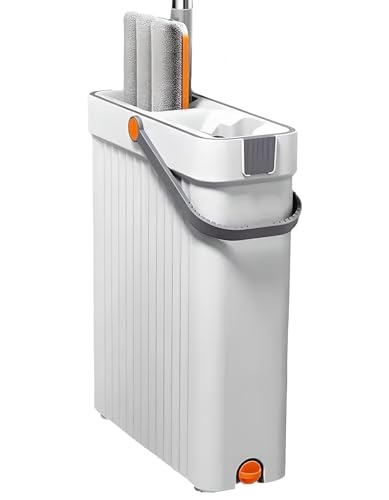 Image of Flat Mop Set with Dual-Chamber Bucket | Wet & Dry Mopping | 360 Rotating Microfiber Head | Hands-Free Wringing | Lightweight ABS for Tile, Marble, Wooden & Laminate Floors
