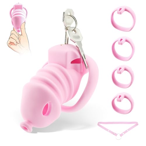 Male Chastity Cage, Silicone Cock Cage with 4 Adjustable Rings & Chastity Belt, Lightweight Chastity Device with Invisible Lock & 2 Keys, Bondage Gear & Accessories, Adult Sex Toys for Long Term Wear