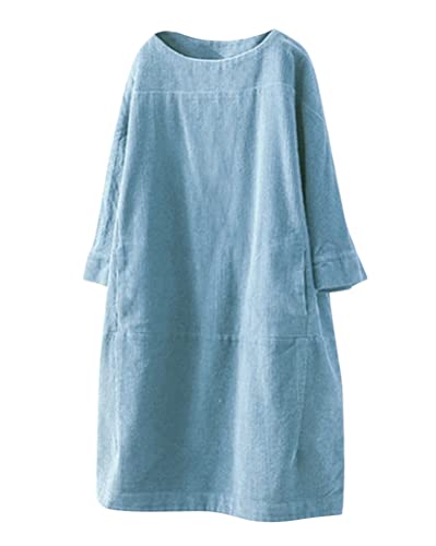 Onsoyours Damen Corduroy Tunika Kleider Rundhals Langarm Longshirt Oversize...