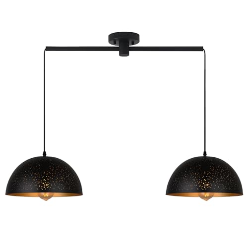 Image of 2-Light Black Linear Pendant Light, Metal Hanging Lamp Matte Finish