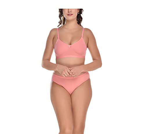 Image of Elina Women's Full Coverage Non Padded with Detachable Strap Cotton Hosiery Bra and Panty Set (Lovia Set)