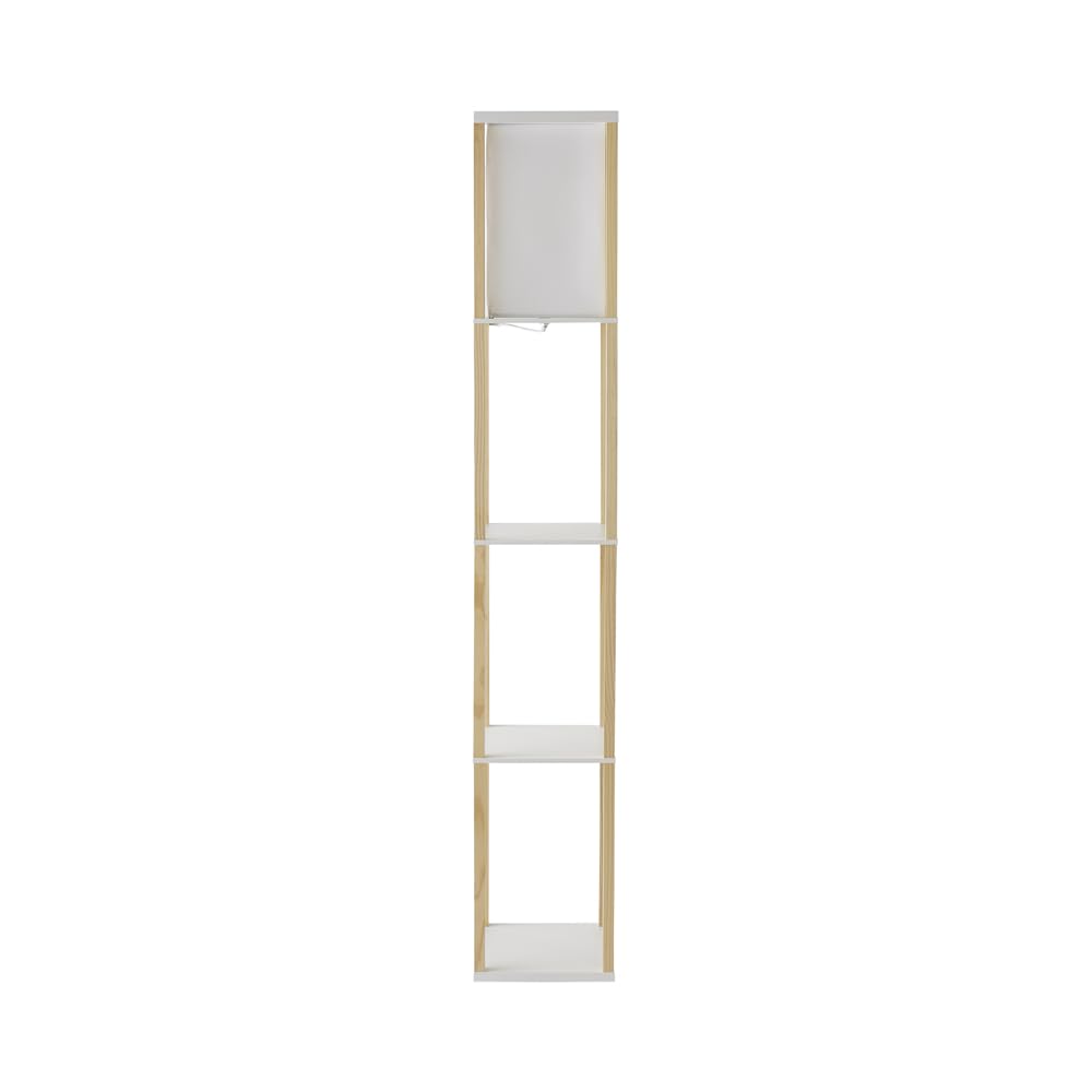 MiniSun Modern Oak Wooden & White Fabric Floor Lamp with Built in Shelving Units