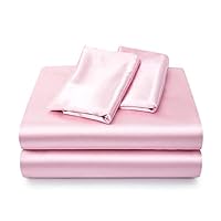 Amazon.co.jp: サテンベッドシーツツインシーツ、ピンクシルクシーツ