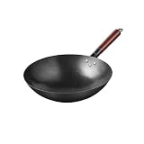 wrtgerht CarboSteel Wok, professioneller chinesischer traditioneller handgehämmerter CarboSteel Pow Wok mit Holzgriff und Stahlhelfer Küchengeräte