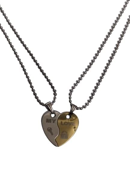 Non-Precious Metal Silver Love Heart Couple Pendant with Chain for Men and Women-image-24