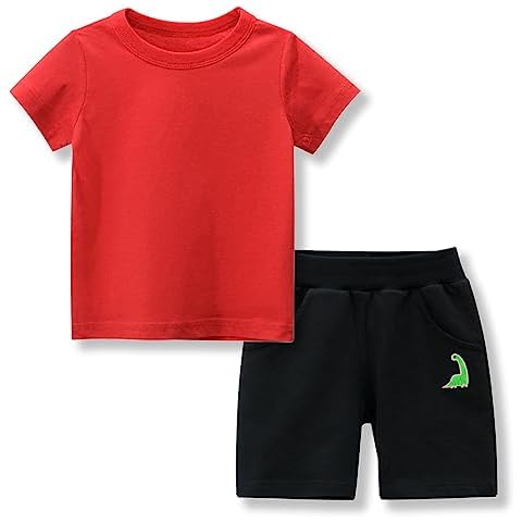 Toddler Boy Summer Clothes 7T Boys Short Sets Boys Summer Outfits Size 7 Short Sleeve T-Shirt and Shorts Set Solid Red 7T Cover