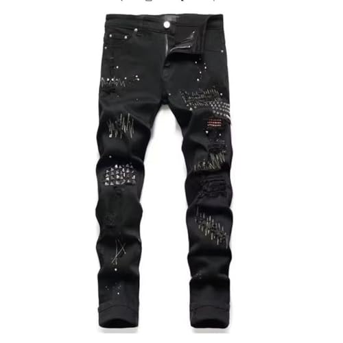 Generico Jeans da Uomo con Toppa Strappati Elasticizzati vestibilità Regolare