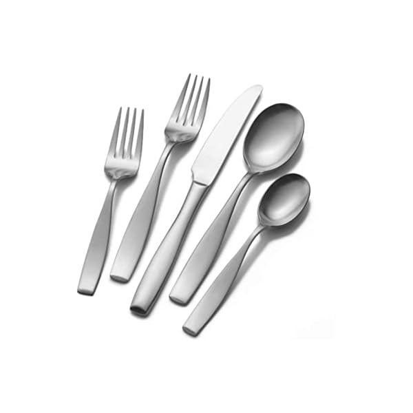 Mikasa 5081298 Satin Loft 65-Piece 18/10 Stainless Steel Flatware Set with Serving Utensil Set, Service for 12