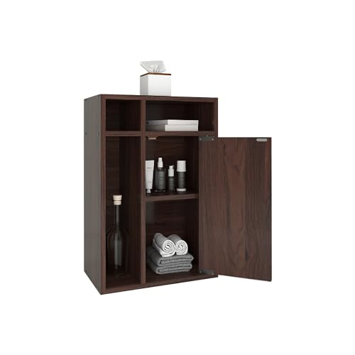 Image of DF2H Bedside Table | 1 Year Warranty | Contemporary & Slim Bedside Table, Chiyo, Side Table Nightstand Walnut Colour (Melamine Finish)