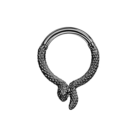 FANSING Surgical Steel Halloween Septum Rings 16g 8mm Snake Septum Piercing Black/Silver black Cover