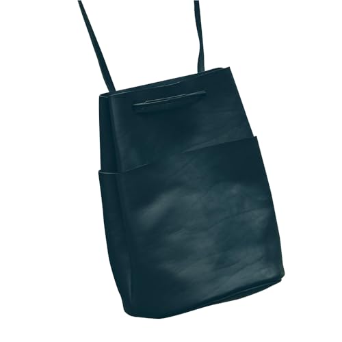 きんちゃく (巾着) バック [ブラック] 本革 イタリアンレザー/ショルダーバッグ 軽量 牛革 前後ポケット付き