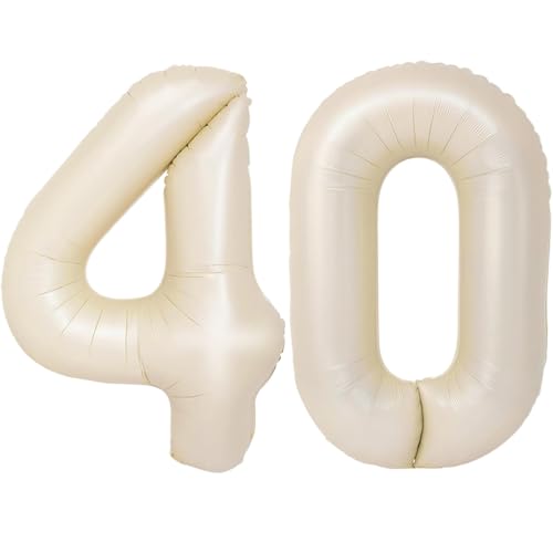 Image of Number Balloons for Birthday Decorations - 40 Inch Large Party Balloons 40, Cream Foil Number Balloons for Boys Girls, Balloons for Party Supplies