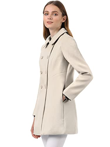 Allegra K Beige Peter Pan Collar Double-Breasted Trench Coat - Large - Image 4