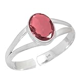 Anillo ajustable de plata con turmalina rosa y cuarzo Jeweloporium, anillo de plata de ley 925 para mujer, piedra preciosa ovalada, joyería artesanal.