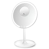 EASEHOLD Stand LED Kosmetikspigel mit 10-Fach Vergrößerung Detailspiegel und und Akku, 3 dimmbare Lichtfarben, Touch-Bedienung, 90° Schwenkbar, Make Up Spiegel für Unterwegs