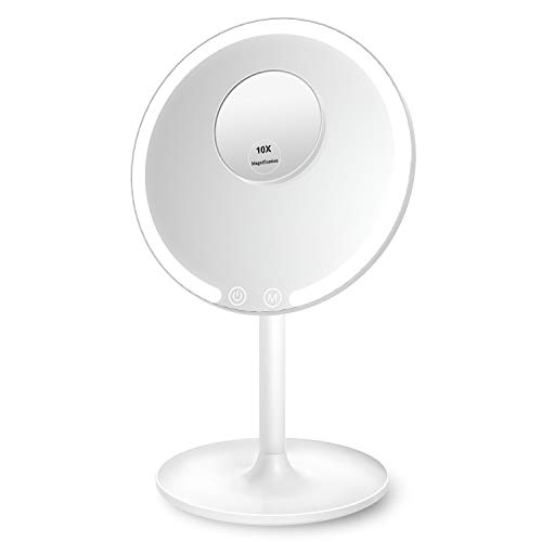 EASEHOLD Stand LED Kosmetikspigel mit 10-Fach Vergrößerung Detailspiegel und und Akku, 3 dimmbare Lichtfarben, Touch-Bedienung, 90° Schwenkbar, Make Up Spiegel für Unterwegs Cover